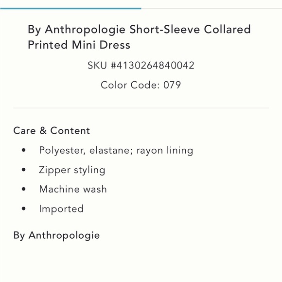 ✨ Anthropologie Short-Sleeve Collared Printed Mini Dress Sz 8 - Picture 7 of 8